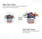 Idyllic Welcome Sign Wreath 4th of July Patriotic Sign for Front Door, 16" Red White and Blue Flower Wooden Sign Wreath for Memorial Day Independence Day Decoration