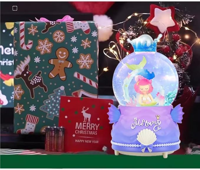 BREIS Snow Globes,100MM Mermaid Snow Globe Automatic Snowflakes with Music LED Lights,Decorate Christmas Birthday Valentines Day Gifts for Women Sister Mom Girlfriend Wife
