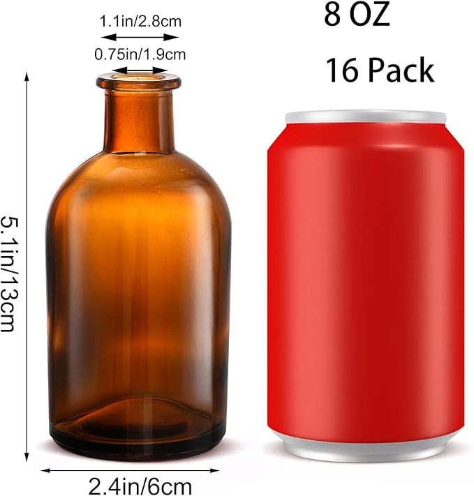 YOUEON 16 Pack Amber Glass Bud Vases, Small Bud Vases in Bulk, Glass Flower Vases for Centerpieces, Vintage Decorative Bottle Vases for Flowers, Home Decor, Wedding Reception, Office