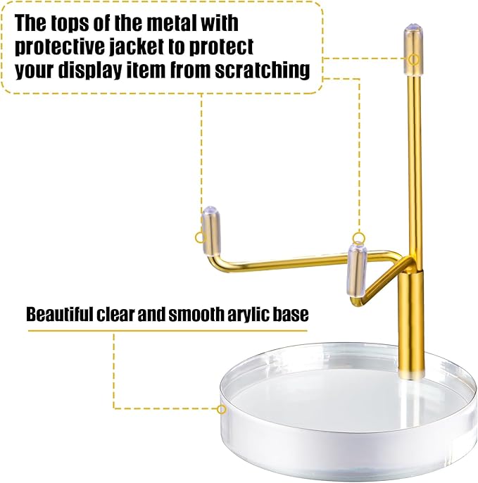 Suzile 4 Pcs Adjustable Metal Arm Display Stand Easel with Acrylic Base Rock Display Easel Holder Acrylic Crystal Clear Plate Stand for Geodes Mineral Agate(Gold,2 x 2 x 3.5 Inch)
