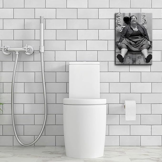 Funny Bathroom Wall Art Set of 2 - Black and White Vintage Humor Wall Decor, Dumb And Dumber Movie Posters Art, Funny Bathroom Decor Canvas Wall Art 16x24in Framed