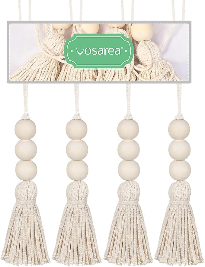 Wood Bead Garlands,Farmhouse Beads Tasels,Rustic Country Decor Prayer Beads for Home Door Knob Decor