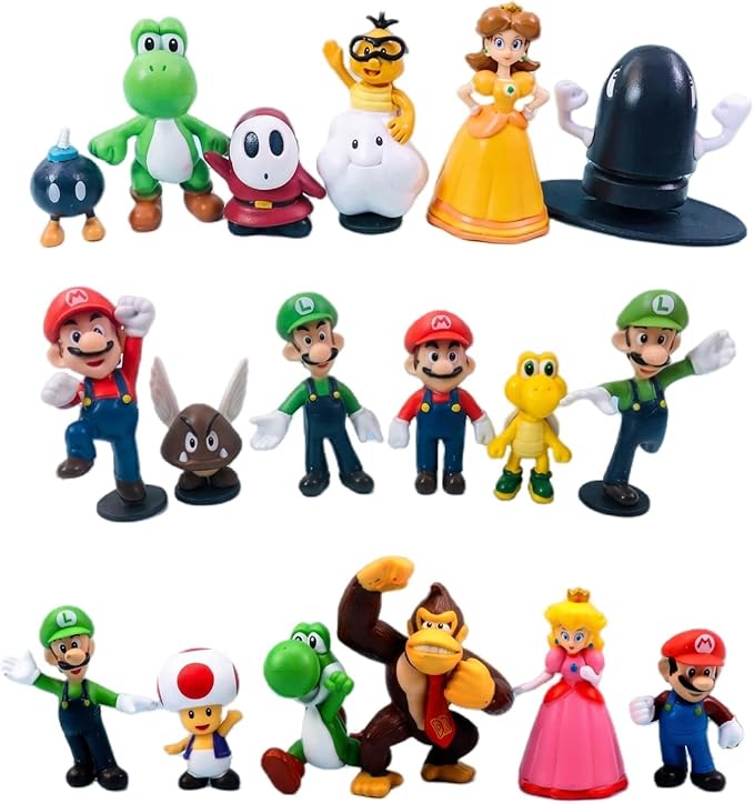 18 Pcs Mario Figurines Set, Mario Mini Collection Figures, Ideal for Cake Toppers & Party Scene Decor