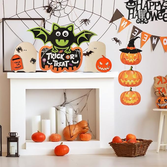 Halloween Front Door Hanger 3Pcs Halloween Wreath Hanging Sign Indoor Outdoor Wall Hanging Decoration