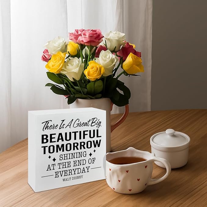 Motivational Home Decor, There's A Great Big Beautiful Tomorrow Shining at the End of Everyday, Positive Quote Sign, Office Accessories For Women, Home Desk Decor, Friend Gift, 5.1x5.1inches