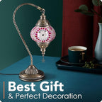 Yarra-Decor Turkish Moroccan Lamp with Bronze Base 3 Color Options Handmade Swan Neck Tiffany Mosaic Glass Bedside Lamps for Bedroom (LED Bulb Included) (3)