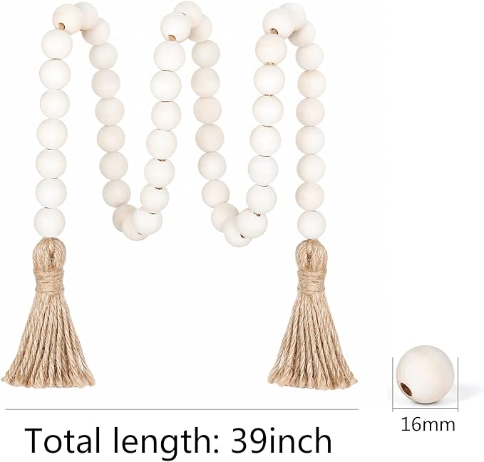 Meplait 39in Wood Bead Garland Farmhouse with Tassels,Versatile Prayer Beads Boho Chic Wall Hanging Home Decor(Natural)