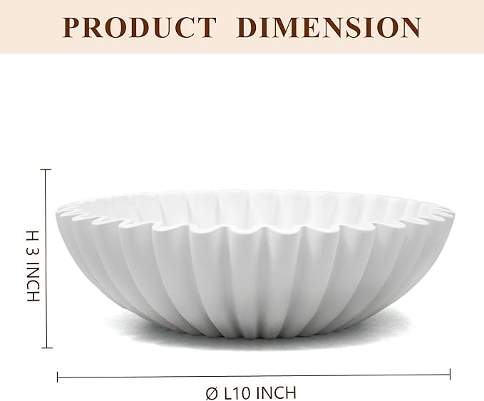 YMXYJM Large Decorative Bowl, Modern Handicraft Bowls for Home Decor, Decorative Fruit Bowl for Kitchen Counter, Ruffle Bowl Decor, Stylish Key Bowl for Entry Table, White