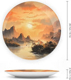 Ancient Chinese Mountain & Pavilion Landscape Ink Painting Decorative Plates Home Decor Ceramic Plates Wedding Gifts Dinner Plates Display for, Kitchen, Hallway Console Side Table, 10 Inch