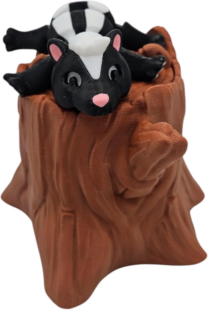 Articulating Animals Raccoon, Fox, Panda, Skunk, Possum with Containers - 3D Printed Articulated Joints ADHD, Autism, Relief Anxiety, Collectible Figurines (Skunk Tree Stump)