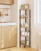 IBUYKE 5 Tier Corner Shelf Stand,Industrial Corner Display Rack,Corner Bookshelf for Living Room, Bedroom, Kitchen, Home Office, Oak WBC010K
