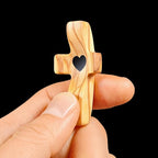 Encouragement Gift Wooden Cross My Heart Fingertip Stress Relief Gifts Small Wood Pocket Cross Handheld (Olive 3pcs)