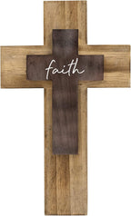 OKSQW Wall Wooden Cross Christians Crosses Spiritual Religious Cross With Hook Christmas Wall Hanging Handmade Nature Wood Color with Faith Design for Church Home Room Decor Wood Crucifix Gift