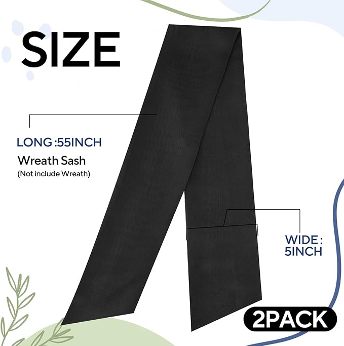 2 Pcs Black Wreath Sash for Front Door Linen Wreath Ribbon Bow for Yard Porch Garland Home Decor