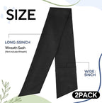 2 Pcs Black Wreath Sash for Front Door Linen Wreath Ribbon Bow for Yard Porch Garland Home Decor