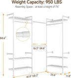 L3 Industrial Pipe Closet Organizer System, Wall Mounted Clothes Rack Clothing Racks with 4 Telescopic Rods & 6 Shelves , Heavy Duty Closet System in Wardrobe Closet (White)