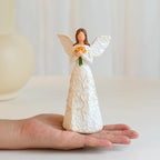 Hand-Painted Angel Figurine with Sunflower & Tree of Life Design - Collectible Sculpture for Retirement Gifts.