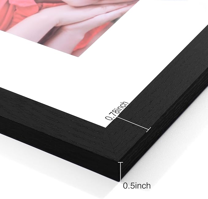 Vittanly 6x8 Picture Frames Set of 9, Shatter Resistant Plexiglass, Display 4x6 Pictures with Mat or 6x8 without Mat, Photo Frames for Wall or Tabletop, Engineered Wood, Black