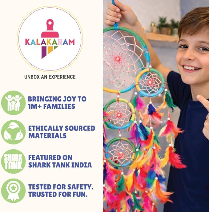 Kalakaram DIY 5 Ring Dream Catcher Making Kit | Create Magical Dream Catcher with Wooden Rings, Feathers, Beads & Colorful Yarns | Room Decor Craft Kit