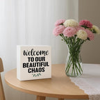 Farmhouse Home Decor, Welcome To Our Beautiful Chaos Wooden Sign, Living Room Wall Art, Family Room Signs, Housewarming Gift, Box Sign Decor Tabletop, Hallway Decoration, 5.1x5.1inches