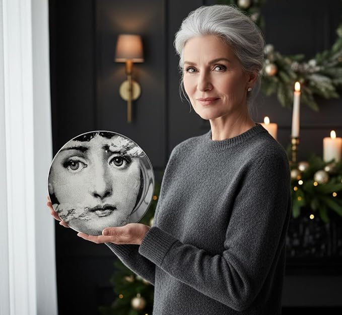 10" Italian-Style Decorative Plate – Modern Art Face Design, Handcrafted Ceramic Platter for Tabletop or Wall Display (Pretty Face)