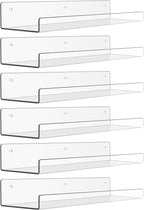 upsimples 6 Pack Acrylic Shelves for Wall Storage, 15" x 4“ Floating Bookshelves for Kids, Display Shelf Organizer for Bathroom, Bedroom, Living Room, Kitchen, Room Decor, Clear
