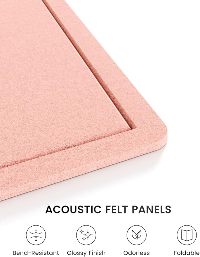 Fluxynara Bulletin Board,35.4" x 23.6" Cork Board Alternative with 12 Safe Removable Adhesive Tabs, Foldable Felt Pin Board for Home Office, Classroom, Bedroom,Entryway for Walls—Pink