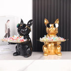 QIANLING Modern Decor Resin Gold Bulldog Tray Statue Tray Storage Key Holder Candy Jewelry Earrings Tray Suitable for Home Decor Modern Art Dining Table Decor Office Small Object Tray (Golden Yellow)