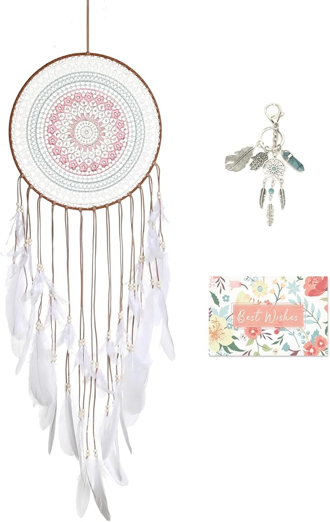 Dream Catchers Large Wall Hanging Decor, Colorful Lace with White Feather Big Dream Catcher for Wall Bedroom Adult