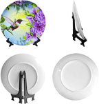 ALALAL 10 inch Bird Hummingbird Pink&Purple Flowers Decorative Plate Decorative Ceramic Plates Home Wobble-Plate with Display Stand Decoration Household Plates Decorative