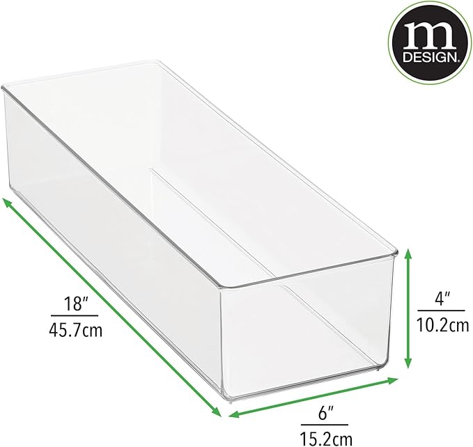 mDesign Plastic Drawer Organizer Box, Long Storage Organizer Bin Container; For Closets, Bedrooms, Use for Leggings, Socks, Ties, Jewelry, Accessories - Lumiere Collection - 2 Pack - Clear