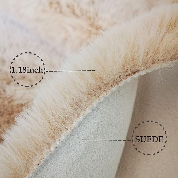 Ghouse Ultra Soft Faux Rabbit Fur Rug 5x8, Machine Washable Area Rugs for Bedroom Fluffy Rugs for Living Room, No-Shedding Carpet Sheepskin Rug Light Brown Beige