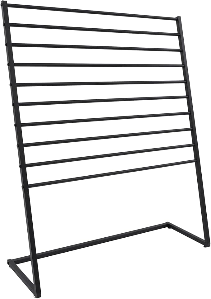 Scarf Organizer, Metal Hijab Organizer, 10 Tier Scarf Holder Hanger for Multiple Scarves, Freestanding Hijab Stand Belt Pants Hanging Rack for Home, Commercial, Clothing Store (Black, 120cm)
