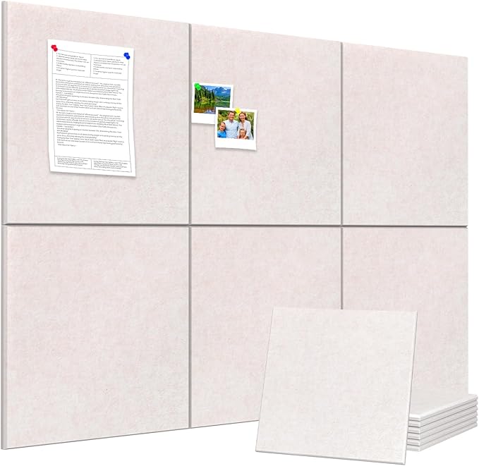 Large Cork Board Alternative 36" X 24" Bulletin Board - 6 Pack Removable Felt Wall Tiles with 20 pushpins, Large Cork Boards for Walls Cork Board for Office Pin Board Tack Board - Oatmeal