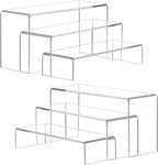 ANDGOO Large Acrylic Display Risers, 2 Sets(11.2”L~11.6”L~12”L) Clear Rectangular Showcase Collectibles Display Shelf, Retail Desktop Risers Display Stand for Organize and Decoration