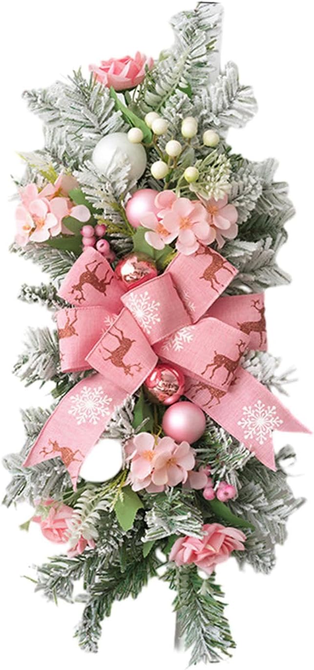SM SunniMix Christmas Swag Teardrop Swag Artificial Wreath Door Swag Decorative Bow Ornament Lightweight PP Material Suitable for Gift Giving Home Decoration, Pink