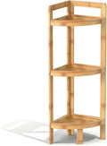 2026 New Bamboo Standing Shelf, 3 Tier Corner Shelf Stand, Free-Standing Shelf Units, Triangular Curved Corner Shelf Stand for Space-Saaving Display Ideal for Bathroom/Kitchen/Living Room Storage