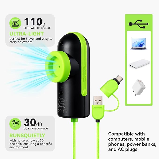 Travel Vacuum Bags with USB and TYPE C Pump Pump,9 Pack Vacuum Storage Bags,vacuum for bags storage, Powerful -58KPa Suction for Luggage,Travel and Home Use for Clothes and Blankets (Green）