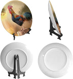 Rooster Decorative Plates, 6 Inch, Crowing Cock Round Display Plate, Table Top Plate Decor with Stand, for Home Kitchen Bedroom Decorative Ornaments