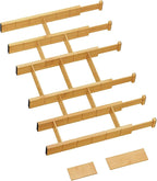 6 Pack Bamboo Drawer Dividers with 12 Inserts, Expandable Adjustable Clothes Drawer Organizers and Storage from 17" to 22" for Kitchen, Bedroom, Dresser, Cosmetics (Natural)
