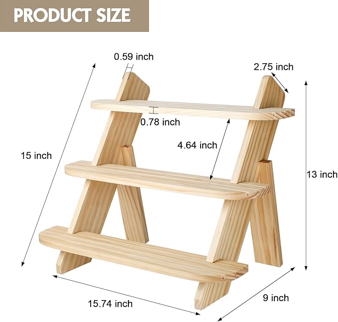 Wooden Display Riser,3 Tier Earring & Ring Holder Stands,Farmhouse Cupcake Stands ,Table Display Stand For Vendors,Organizer Showcase for Tabletop Shows and Home Using ,Wood Rustic Risers