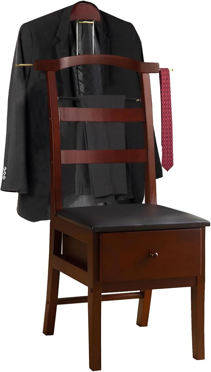 ZCXBHD Suit Valet Stands For Men With Drawer Wooden Chair Valet Stand Freestanding Valet Stand for Women With Trouser Bar And Tie Bar