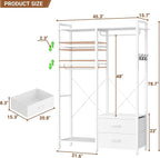 78.7'' Clothes Rack for Hanging Clothes - Reversible Clothing Rack with 2 Drawers, Heavy Duty Garment Racks with Shelves, 6 Tiers Freestanding Portable Closet Wardrobe System with Hanging Hooks, White