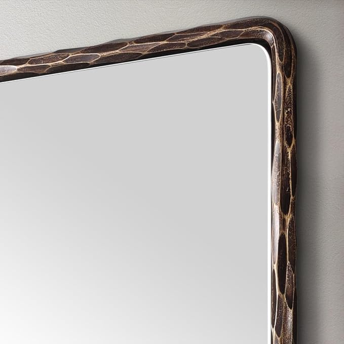 ANDY STAR Hand-Forged Bronze Bathroom Mirrors for Wall, 22x30 Inch Vintage Solid Steel Metal Frame Bathroom Vanity Mirror, Antique Rounded Rectangle Wall Mirror, Hangs Horizontally or Vertically
