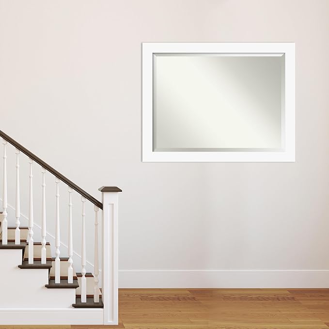 Amanti Art White Wall Mirror 35x45 Basic White Rectangle Bathroom Mirror for Wall Decor Living Room, X-Large Casual Wood Frame, Hangs Horizonally and Vertically, Bathroom Decor, Beveled Edge