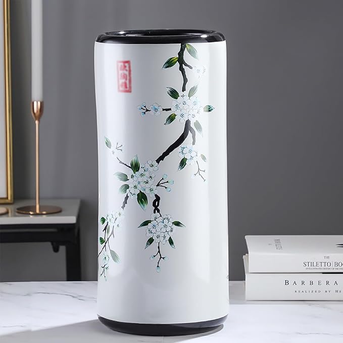 Ceramic Umbrella Stand Living Room Floor-Standing Freestanding Cane Chinese Umbrella Stand Multifunctional Painted Porcelain Vintage Ceramics Flower Vases for Home Office Entrance Indoor(D)
