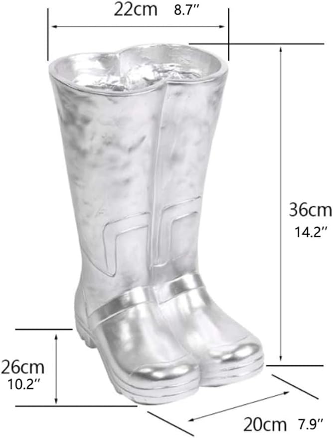 Umbrella Stand Creative Rain Boots Shape Umbrella Holder Flower Arrangement Umbrella Stand Fashion Resin Umbrella Storage Bucket Decoration Shelf Bucket(Silver)