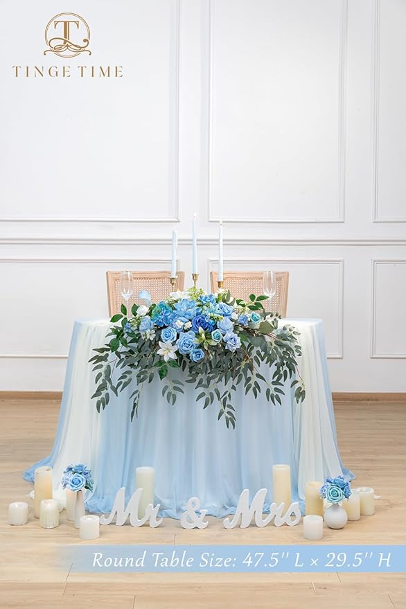 TINGE TIME Artificial Sweetheart Flower Swag with Tablecloth and Table Runner, Pack of 3 Floral Arrangement for Wedding Sweetheart Table Centerpiece Decoration Valentine's Day (Provence Blue)