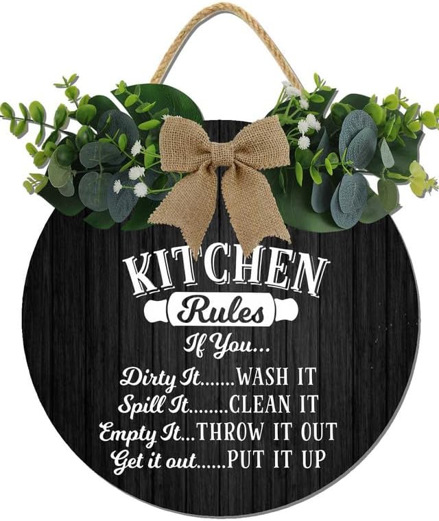 Kitchen Signs Wall Decor,Kitchen Rules Rustic Round Wooden Sign,For Home, Office, Store Or Restaurant