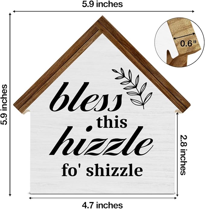 Housewarming Gifts New Home, Bless This Hizzle for Shizzle House Shaped Wood Sign, New Home Gifts for Friends, Rustic Farmhouse House Decor